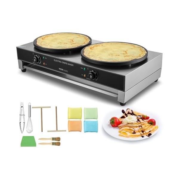 VEVOR Crêpière Électrique 40 cm, Appareil à Crêpes Commercial à Double Tête, Machine à Crêpes Antiadhésive, Plaque Chauffante