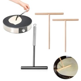 3 pièces Répartiteur de Pâte, 2 pièces En Bois Répartiteur de pâte, 1 pièces épandeur de Pâte à Crêpes en Acier Inoxydable, R