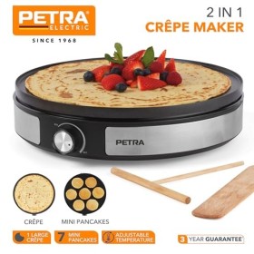 Petra 2 en 1 Crêpière – Machine à crêpes, faites 1 grande crêpe ou 7 mini crêpes, assiette réversible de 33 cm, antiadhésive,