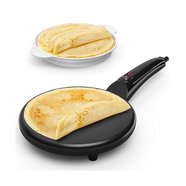 Crepiere Electrique, Crepiere Electrique antiadhésif, machine à roti portable 800W pour la maison, poignée cool-touch avec bo