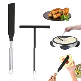 Ustensile de cuisine en acier inoxydable et silicone - Accessoires pour crêpes - Répartiteur - Spatule dangle - Spatule en a