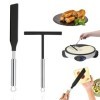Ustensile de cuisine en acier inoxydable et silicone - Accessoires pour crêpes - Répartiteur - Spatule dangle - Spatule en a
