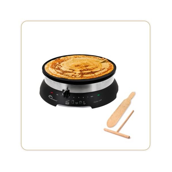 LITTLE BALANCE 8538 Celtic Chef, Crêpière électrique 3 en 1 : Crêpes, Galettes, Plancha, Plaque XXL Diamètre 33 cm, Thermosta