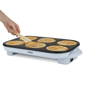 Wëasy Appareil à Crêpes Party GOO60, Crêpes et Pancakes, 6 Emplacements, Revêtement Antiadhésif, Jusquà 240°C, 6 spatules en