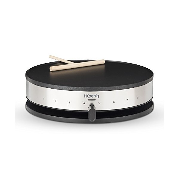 H.Koenig Crêpière électrique Krep56, Appareil à Crêpes 2 en 1 Plaques réversibles, Thermostat réglable 230°, Plaques antiadhé