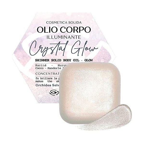 Huile corporelle solide BRILLANT avec des reflets - CRYSTAL GLOW, une crème parfumée nourrissante et hydratante au toucher ve