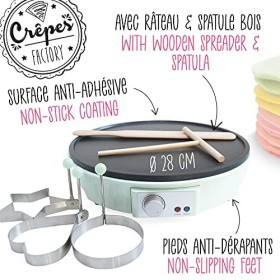 SCRAP COOKING 3899 Crêpière Crêpes Factory, Machine Électrique, avec Plaque Chauffante Anti-Adhésive, Râteau, Spatule & 3 Mou