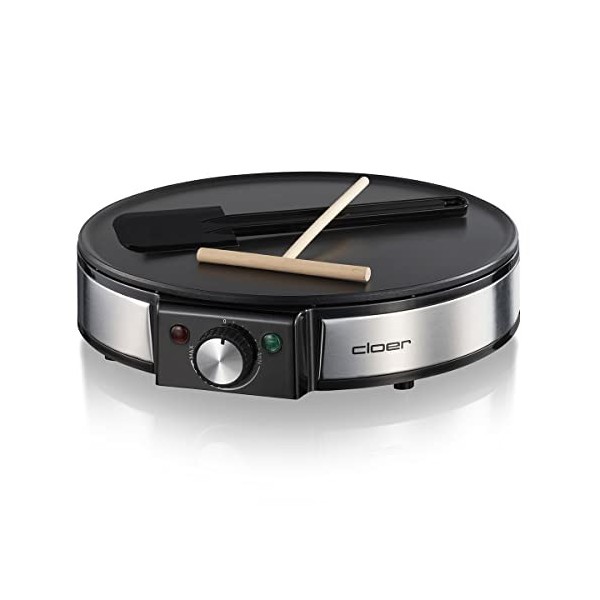 Cloer 6630 Crêpière pour crêpes sucrées ou salées dun diamètre de 30 cm, 1200 W, revêtement antiadhésif, avec épandeur de pâ