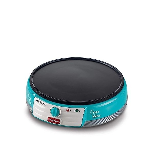 Ariete 202 Crepes Maker Party Time Plaque à crêpes antiadhésive, 2 spatules en bois, récepteur, 1000 W, bleu