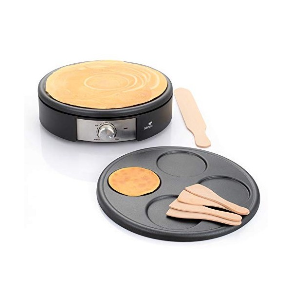 SENYA - Crêpière électrique - 2 Plaques Interchangeables en Fonte d’Aluminium - 1500W - Cuisson Rapide - Antiadhésif & Sans P