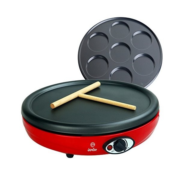 Masterchef Junior - Easy Party 2 en 1 Crêpière Électrique - 2 Plaques Interchangeables pour Crêpes et Mini Crêpes - Puissance