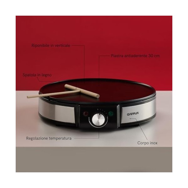 G3 Ferrari G10098 Profi-Crepe Crêpière Inox Réglage Temperature, Diamètre 30 °C, 1200 W
