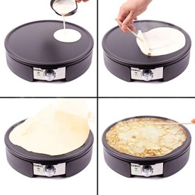 Duronic PM152 Crêpière électrique de 1500W |37 cm | Plaque de cuisson antiadhésive et démontable | Accessoires inclus | Tempé