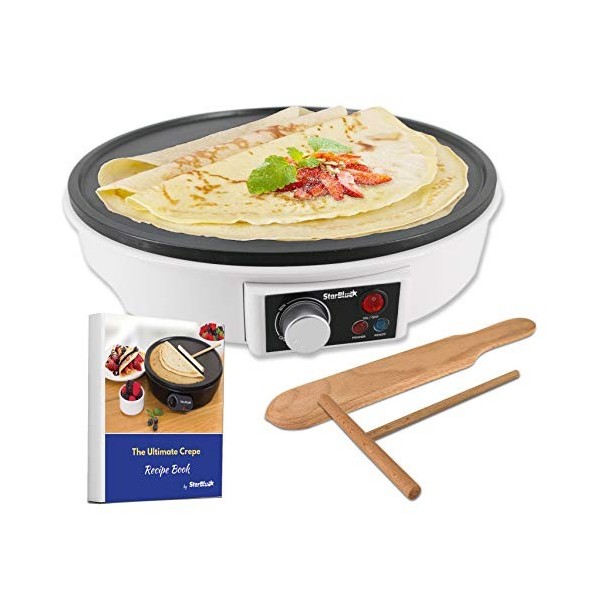 StarBlue Crepiere Electrique De 30,5 Cm, Avec Livre De Recettes Inclus, Et Spatule En Bois, 220-240 V Ca, 50/60 Hz, 1000 W, P