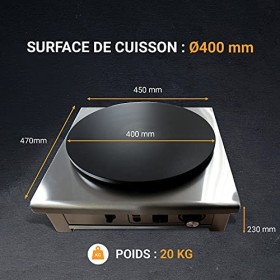 L2G - Crêpière Électrique - Châssis Inox + Plaque de Cuisson Fonte Ø400 mm - Machine à Crêpes Professionnelle avec Thermostat