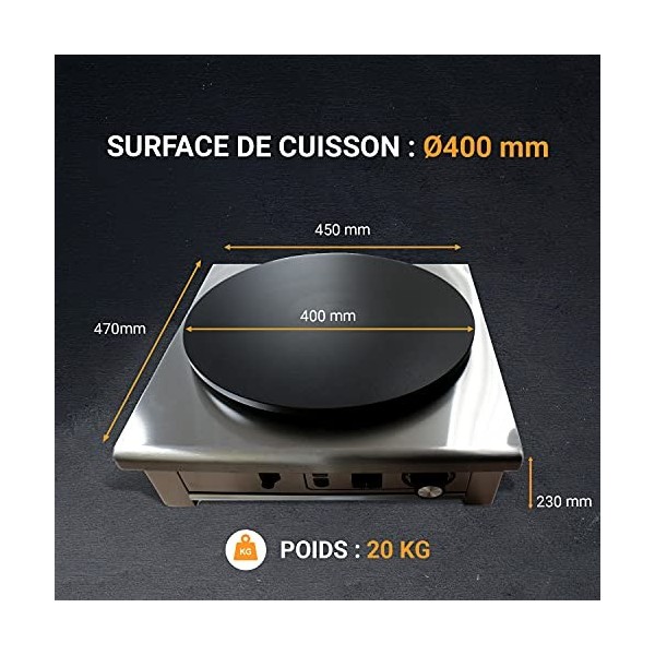 L2G - Crêpière Électrique - Châssis Inox + Plaque de Cuisson Fonte Ø400 mm - Machine à Crêpes Professionnelle avec Thermostat