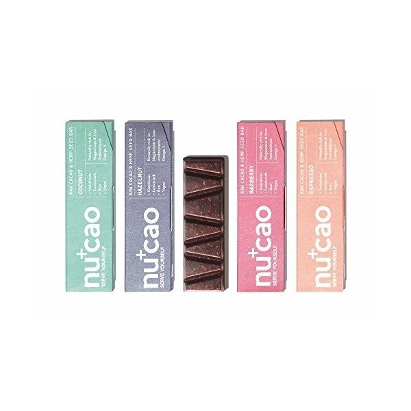 nucao - Mixed Box - Raw Cacao Hemp Seed Bar - Low Carb - Raw - Vegan - Pack of 4