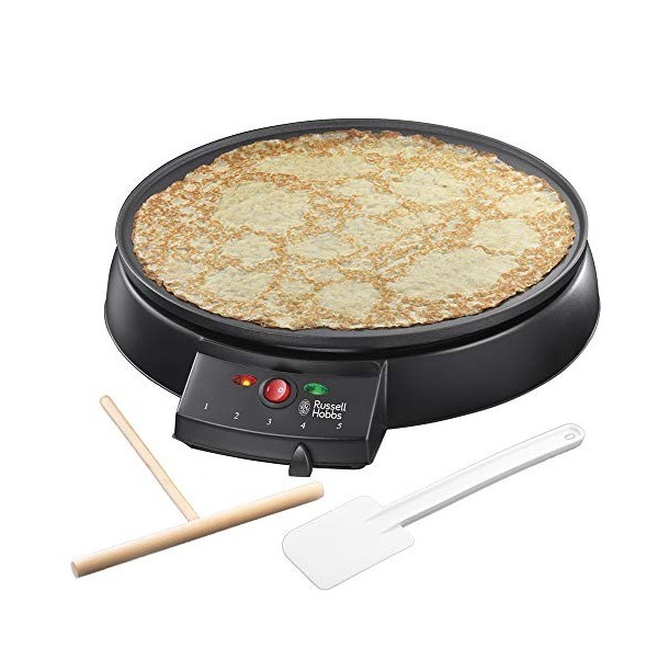 Russell Hobbs Crêpière électrique [Ø30cm - Familiale] Fiesta plaque antiadhésive, spatule et répartiteur incl., idéal pour p