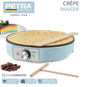 Petra PT6223BLVDE Crêpe Maker – plaque chauffante électrique à crêpes, surface de cuisson antiadhésive, grande plaque de 30 c