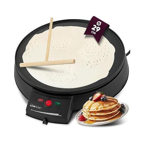 Clatronic Crepes Maker pour crêpes Ø 29cm, Crepe Maker inkl. Distributeur de pâte et revêtement antiadhésif surface, thermost