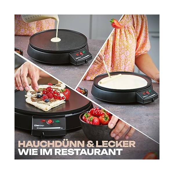Clatronic Crepes Maker pour crêpes Ø 29cm, Crepe Maker inkl. Distributeur de pâte et revêtement antiadhésif surface, thermost