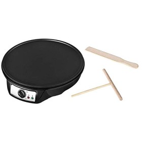 Team Kalorik Crêpière avec diamètre 30 cm, Répartiteur à Pâte et Spatule en Bois Inclus, Fonte d’aluminium, 1000 W, Noir, TKG