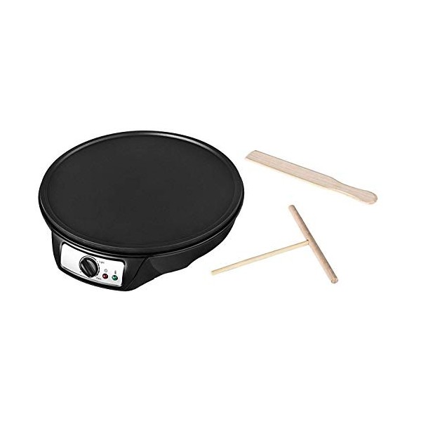 Team Kalorik Crêpière avec diamètre 30 cm, Répartiteur à Pâte et Spatule en Bois Inclus, Fonte d’aluminium, 1000 W, Noir, TKG