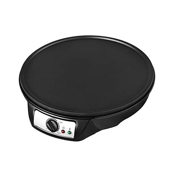 Team Kalorik Crêpière avec diamètre 30 cm, Répartiteur à Pâte et Spatule en Bois Inclus, Fonte d’aluminium, 1000 W, Noir, TKG