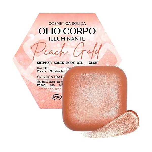 Huile corporelle solide BRILLANT avec des reflets - PEACH GOLD, une crème parfumée nourrissante et hydratante au toucher velo