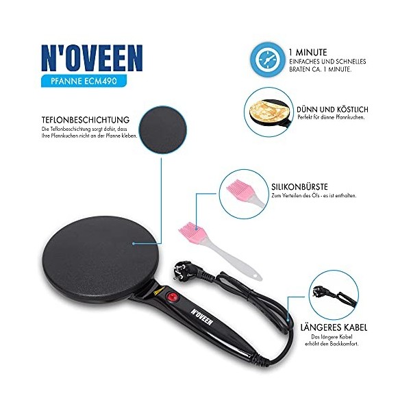 NOVEEN Crêpière électrique ECM490, parfait pour les crêpes fines Il vous permet de réaliser des crêpes sans huile ni beurre 