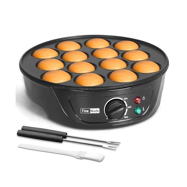 FineMade Mini machine à crêpes antiadhésive, poffertjes électrique avec contrôle du brunissement, mini ebelskiver Aebleskiver