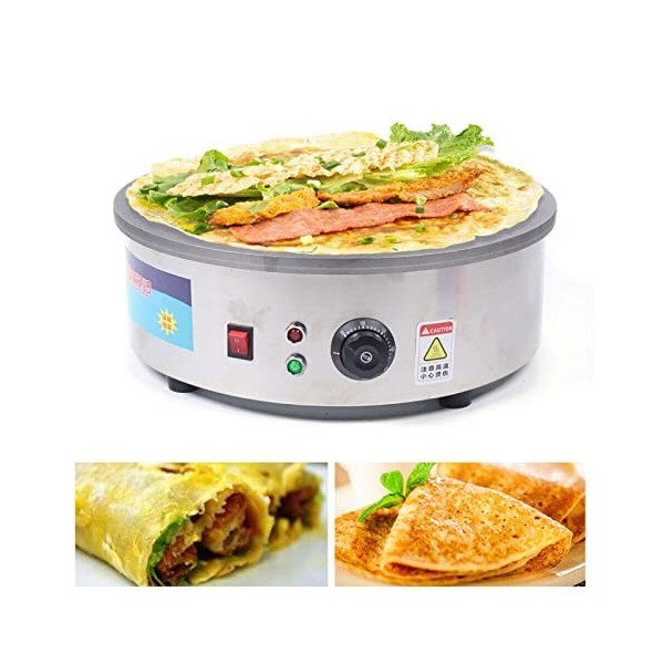 Crêpière électrique ronde 2800 W, dispositif professionnel Crêpière, 45cm, Température ajustable, pour Crêpes sucrées, galett