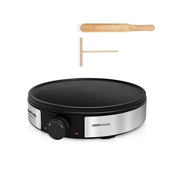 Taurus S164 - Crêpière électrique 1200W, Thermostat réglable, Plaque antiadhésive de 30cm, Stockage vertical, Voyant fonction