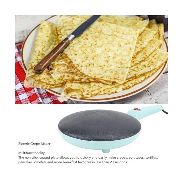 Crêpière Instantanée, Crêpière électrique de 8 Pouces, Contrôle Automatique de la Température, Plaque de Trempage Antiadhésiv