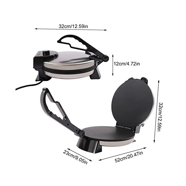 Presse Tortilla,Électrique Chapati Pain Plat Tortilla Presse Papad Tacos Maker Double Face Revêtement Antiadhésif, Facile à N
