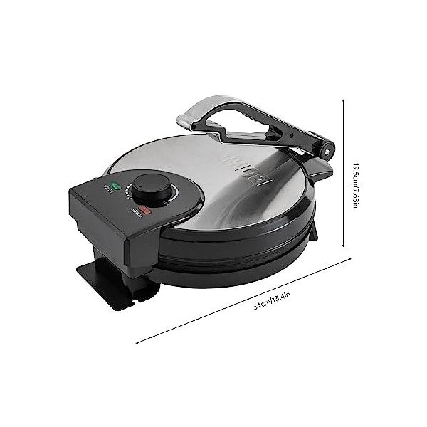 Machine électrique Chapati Roti Maker - 1200 W - Ronde - Noir et argenté - Température réglable de 200 à 260 °C - Pour maison