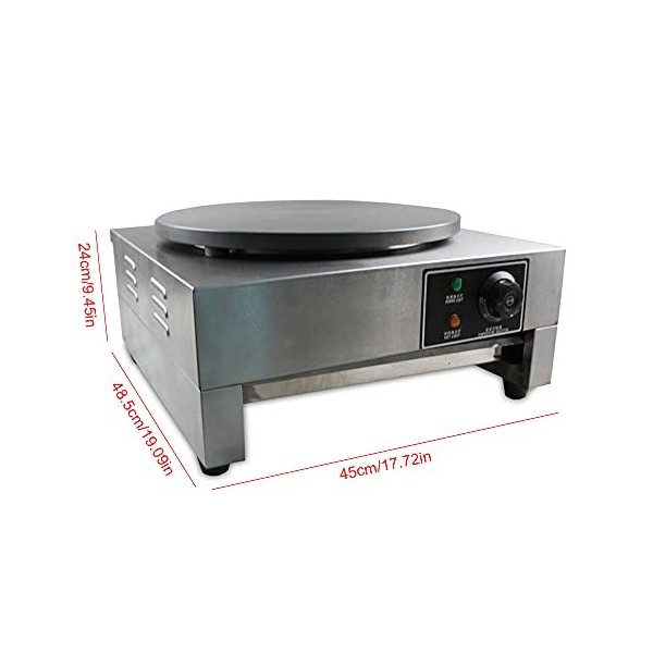 czyuRachel Crêpière, 3000w Φ400mm Crêpière Plaque À Crêpes Cuivre-Électrique Chauffante Crêpière Acier Inoxydable Crêpière Av