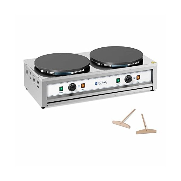 Royal Catering RC-CMD01 Crêpière Électrique Double Pro Machine À Crêpes Plaque En Fonte 40 cm 2 x Ø400 mm, 2 x 3,000 W, 0-30
