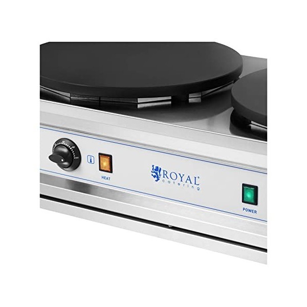 Royal Catering RC-CMD01 Crêpière Électrique Double Pro Machine À Crêpes Plaque En Fonte 40 cm 2 x Ø400 mm, 2 x 3,000 W, 0-30