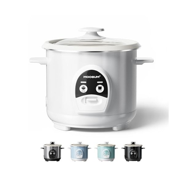 MOOSUM Cuiseur à riz avec cuiseur vapeur One Touch et nourriture, 0,6 l à 3 tasses, pour 1 à 2 personnes, cuisson rapide sans