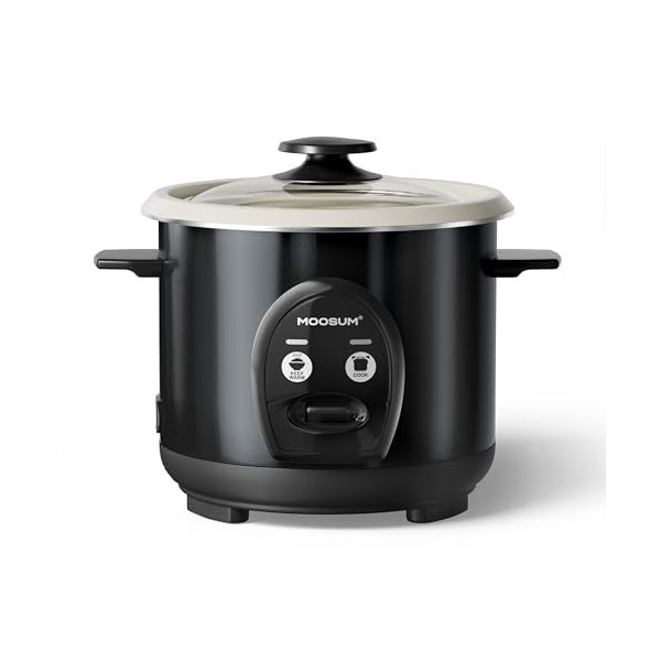 MOOSUM Cuiseur à riz avec cuiseur vapeur One Touch et nourriture, 0,6 l à 3 tasses, pour 1 à 2 personnes, cuisson rapide sans