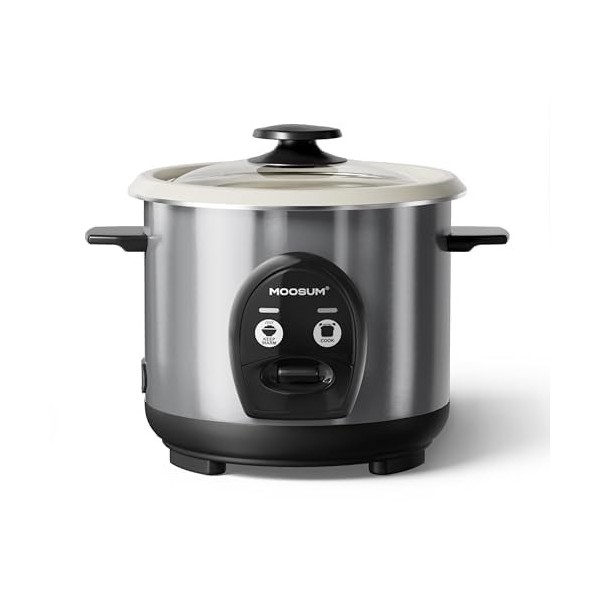MOOSUM Cuiseur à riz avec cuiseur vapeur One Touch et nourriture, 0,6 l à 3 tasses, pour 1 à 2 personnes, cuisson rapide sans