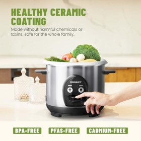 MOOSUM Cuiseur à riz avec cuiseur vapeur One Touch et nourriture, 0,6 l à 3 tasses, pour 1 à 2 personnes, cuisson rapide sans