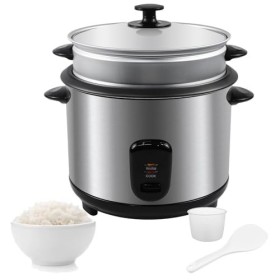 kisidus Cuiseur à riz 1,8L Rice Cooker Électrique Vapeur avec Couvercle en Verre Bol Antiadhésif Amovible - Argent