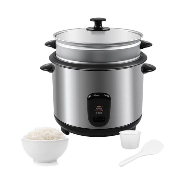 kisidus Cuiseur à riz 1,8L Rice Cooker Électrique Vapeur avec Couvercle en Verre Bol Antiadhésif Amovible - Argent