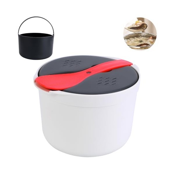 Cuiseur à riz pour micro-ondes, cuiseur vapeur de 2 L avec cuillère à riz, couvercle, passoire et marmite à vapeur, cuiseur v