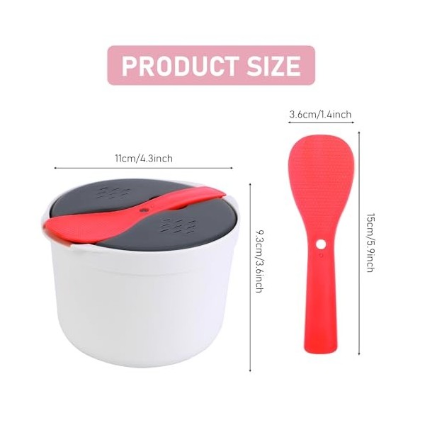 Cuiseur à riz pour micro-ondes, cuiseur vapeur de 2 L avec cuillère à riz, couvercle, passoire et marmite à vapeur, cuiseur v