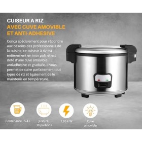L2G - Cuiseur à Riz Professionnel en Inox Poli, Capacité 5,4 L jusquà 30 portions , Cuve Antiadhésive Graduée, Doseur et Cu
