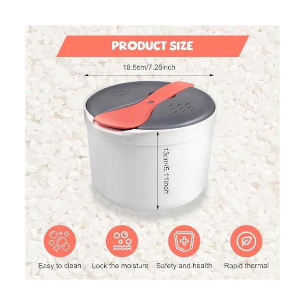 Qivine Petit cuiseur à riz pour micro-ondes de 2 L avec cuillère à riz et plateau à légumes cuits à la vapeur, passe au lave-