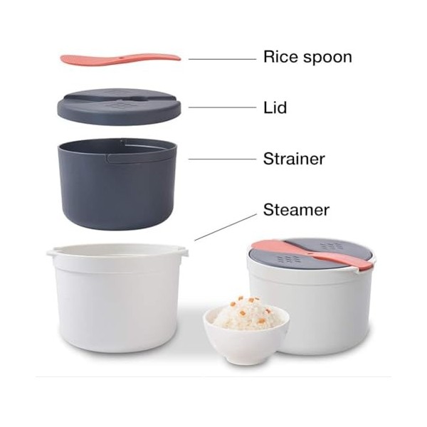 Cuiseur à riz micro-ondes, cuiseur vapeur multifonction de 2 l, avec couvercle de filtre, cuiseur à riz vapeur, cuisson rapid